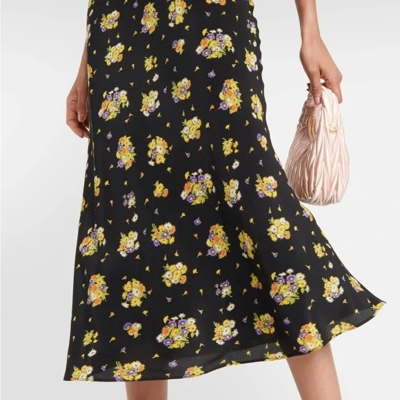 NWT Alessandra Rich Daisy Print Off-Shoulder Silk Midi Dress US 10 / IT 46 - Picture 4 of 14